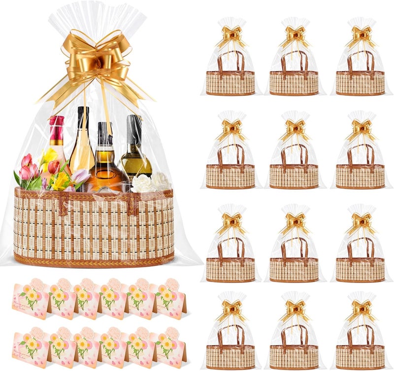 Orchidleaf 12 Set Baskets for Gifts Empty, Gift Empty Bamboo Basket Large, Foldable Woven Gift Basket with Handle for Baby Baptisms, Mother's Day, Christmas, Housewarming - Image 1